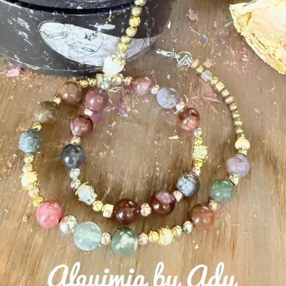 Alquimia Gold and Multicolor Indian agate Beaded Necklace